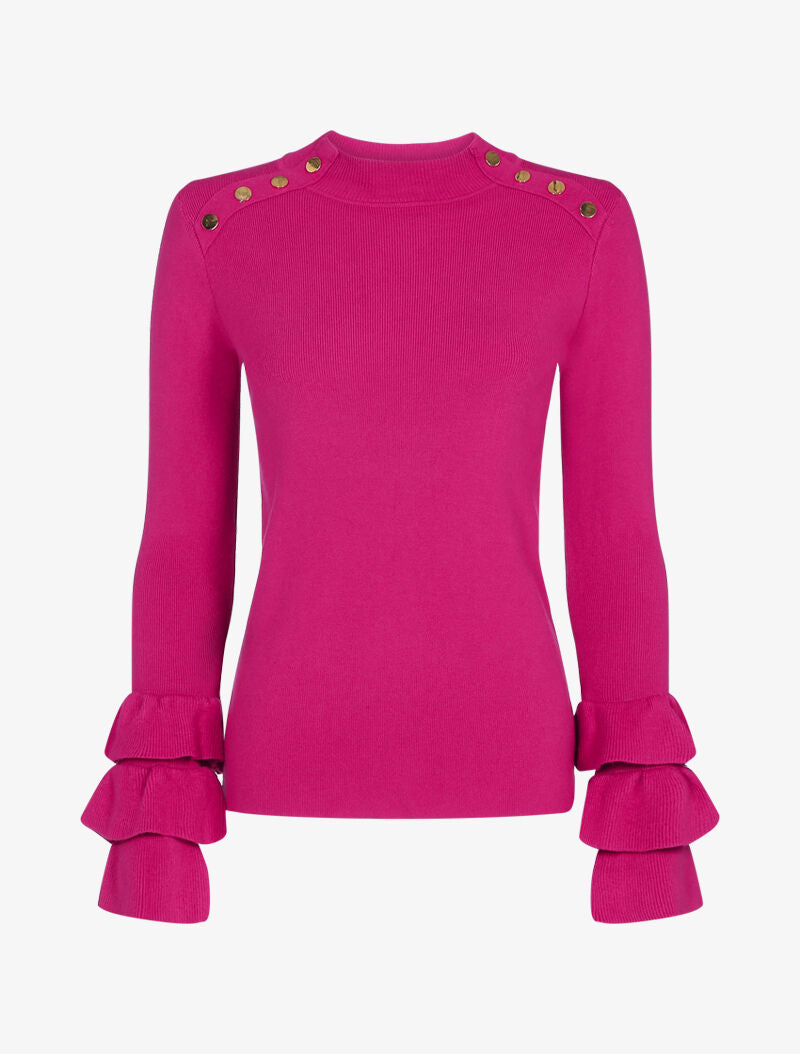 Pull doux à manches volantées - fushia - 1