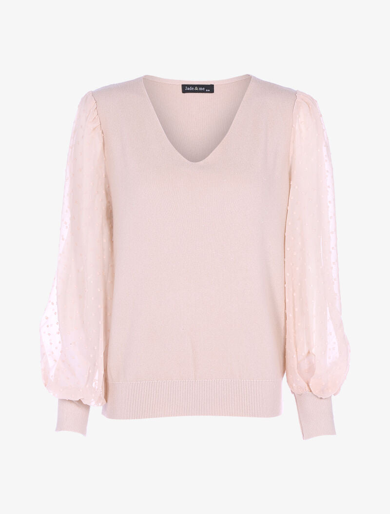 Pull à manches en voile et détails en relief - rose orange - 1