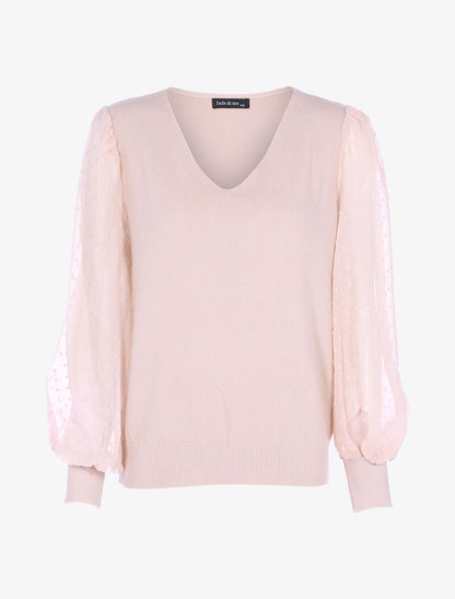 Pull à manches en voile et détails en relief - rose orange - 1