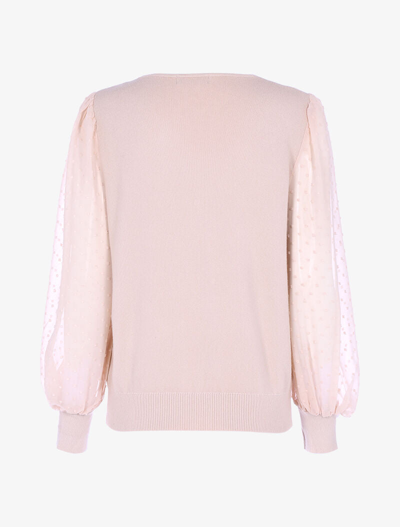 Pull à manches en voile et détails en relief - rose orange - 2