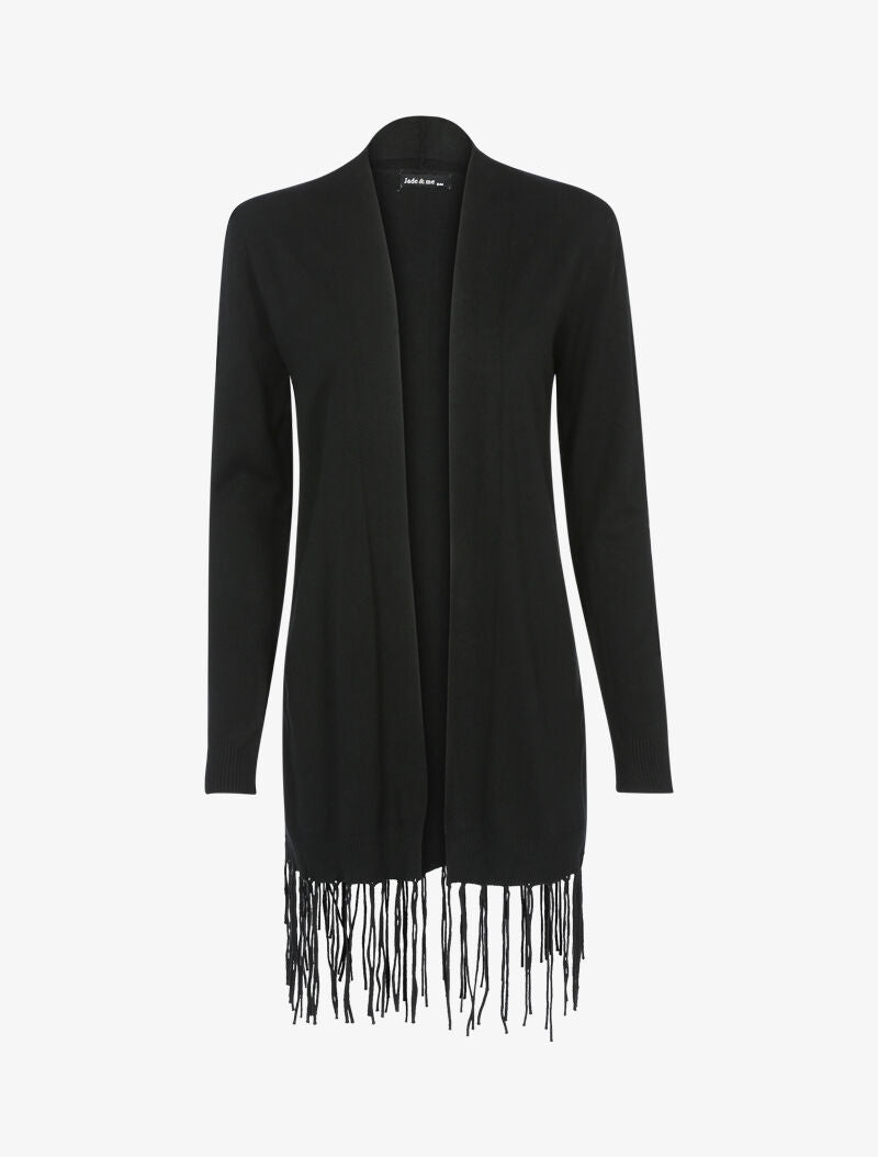 Gilet doux à bords frangés - noir - 1