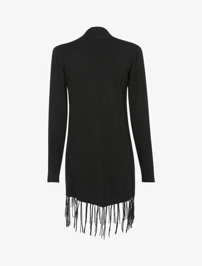 Gilet doux à bords frangés - noir - 2