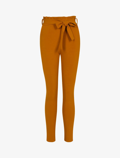Pantalon coupe carotte à taille volantée - rouille - 1