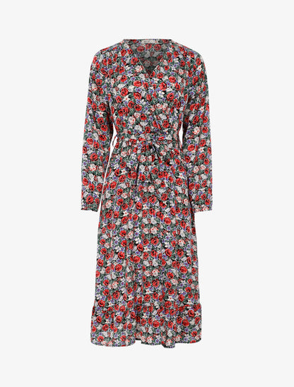 Robe mi longue à imprimé floral - rouge - 3