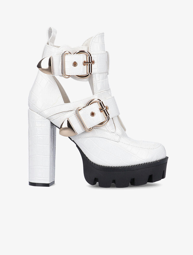 Bottines effet croco à découpes - blanc - 1