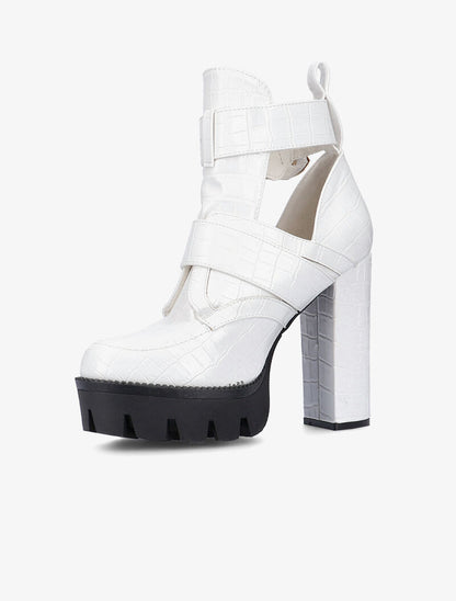 Bottines effet croco à découpes - blanc - 3