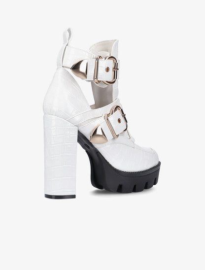 Bottines effet croco à découpes - blanc - 4