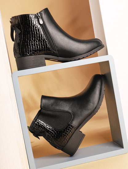 Boots en simili à contrefort en croco vernis - noir - 1