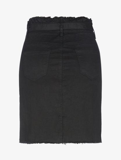 Jupe en jean à bords coupe franche et ceinture - noir - 3