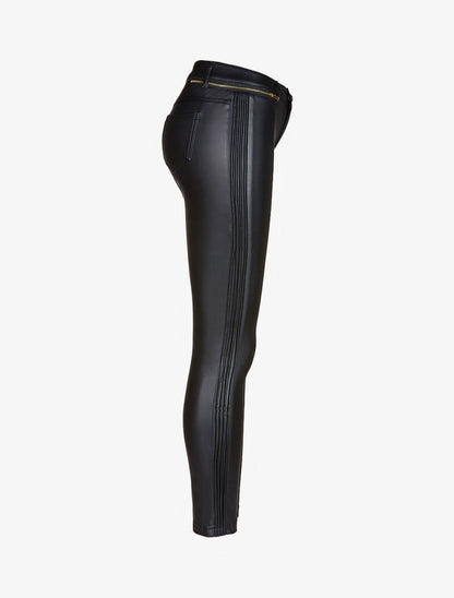 Pantalon slim en simili à plis sur les côtés - noir - 3