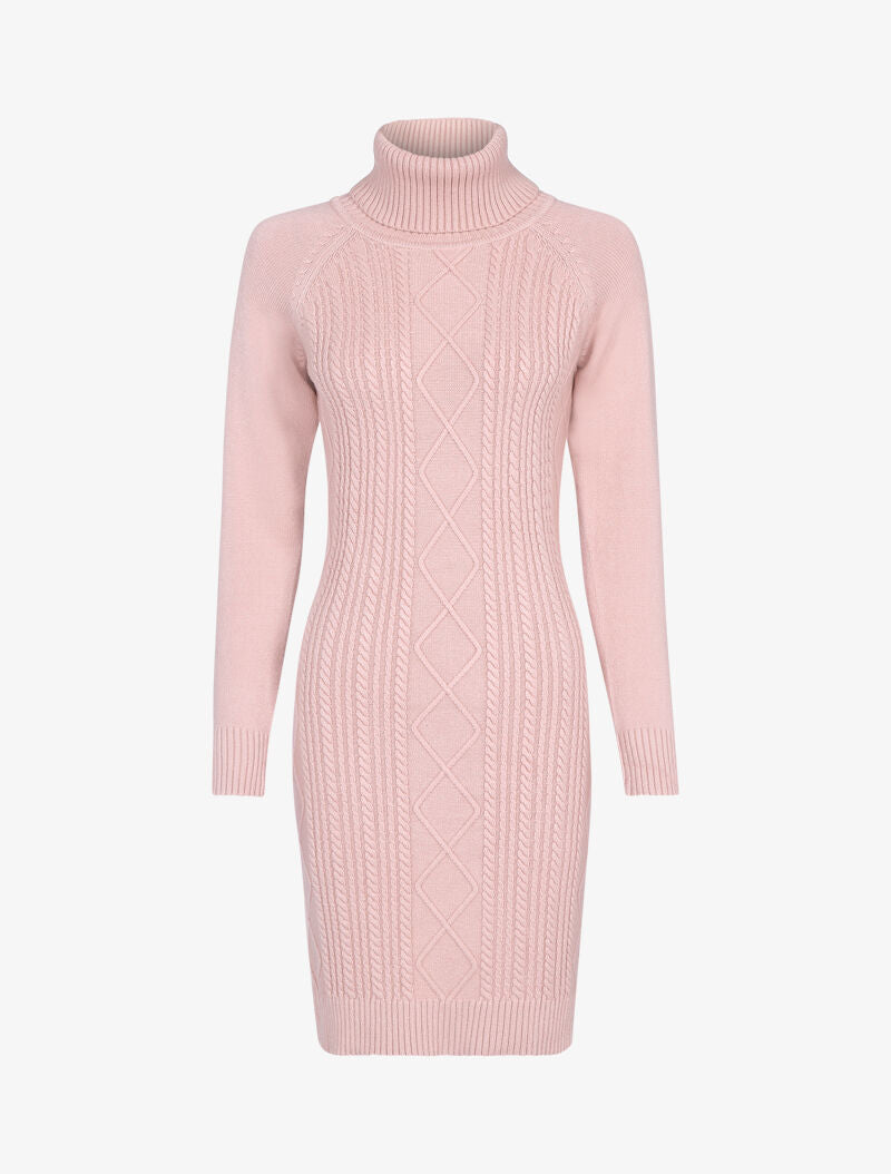 Robe-pull col roulé et maille torsadée - rose - 1
