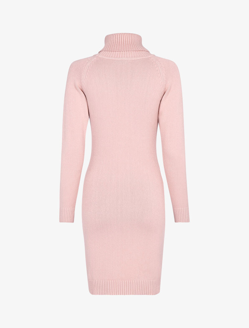Robe-pull col roulé et maille torsadée - rose - 2