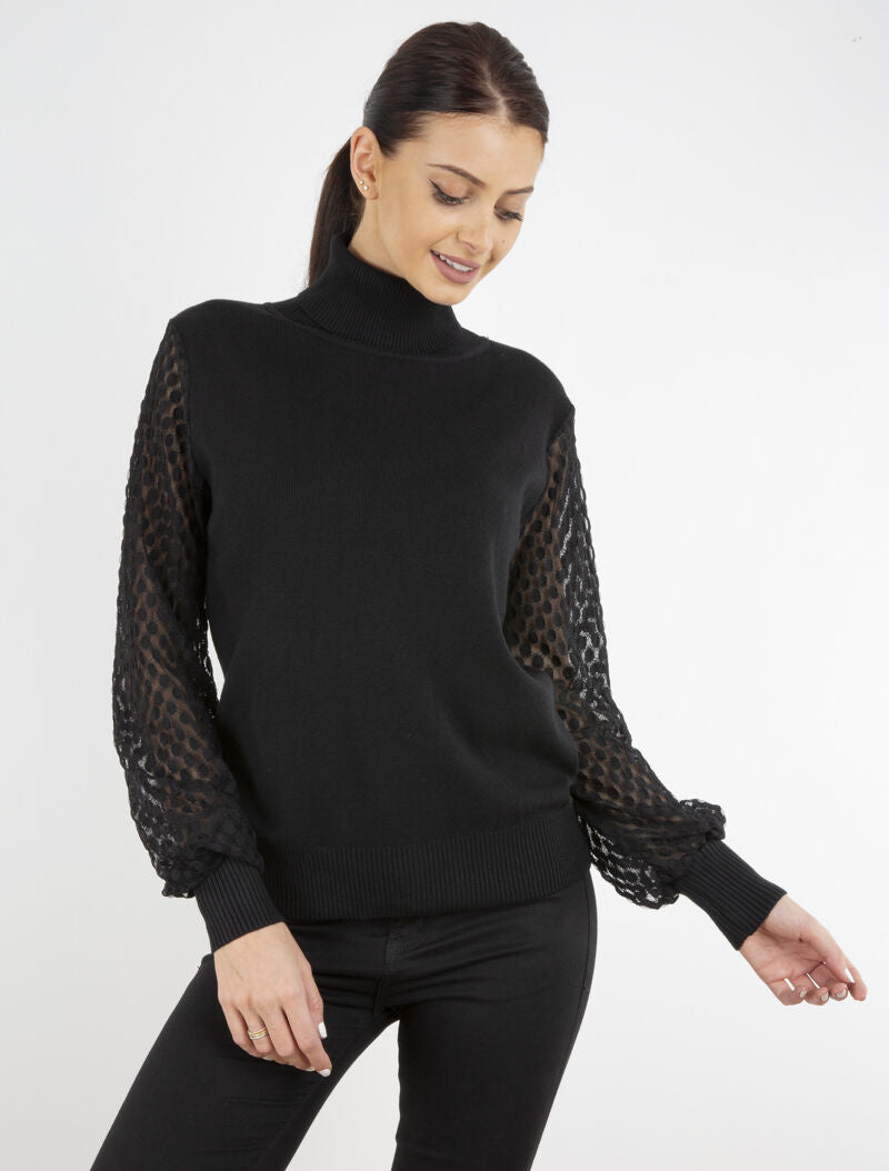 Pull à manches en dentelle imprimé - noir - 1