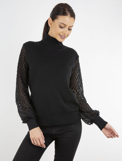 Pull à manches en dentelle imprimé - noir - 1