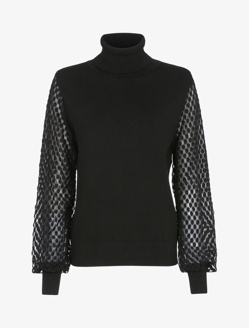 Pull à manches en dentelle imprimé - noir - 2