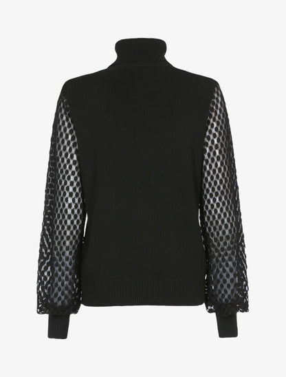 Pull à manches en dentelle imprimé - noir - 3