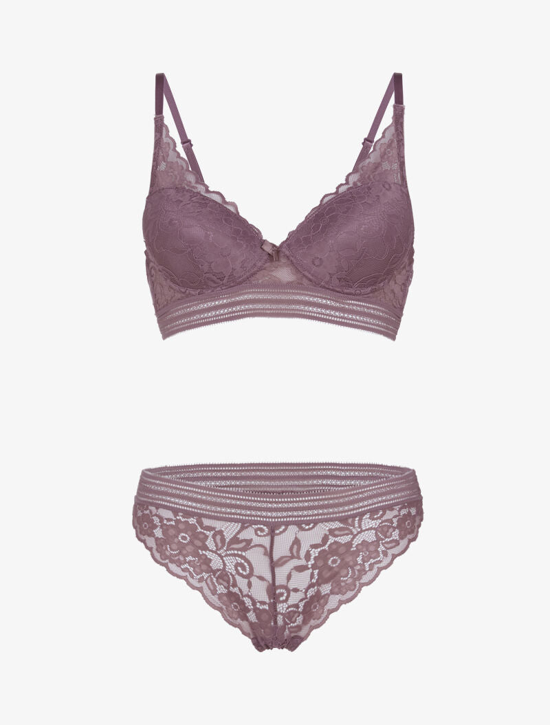 Ensemble bustier en dentelle et bandes - rose parme - 1