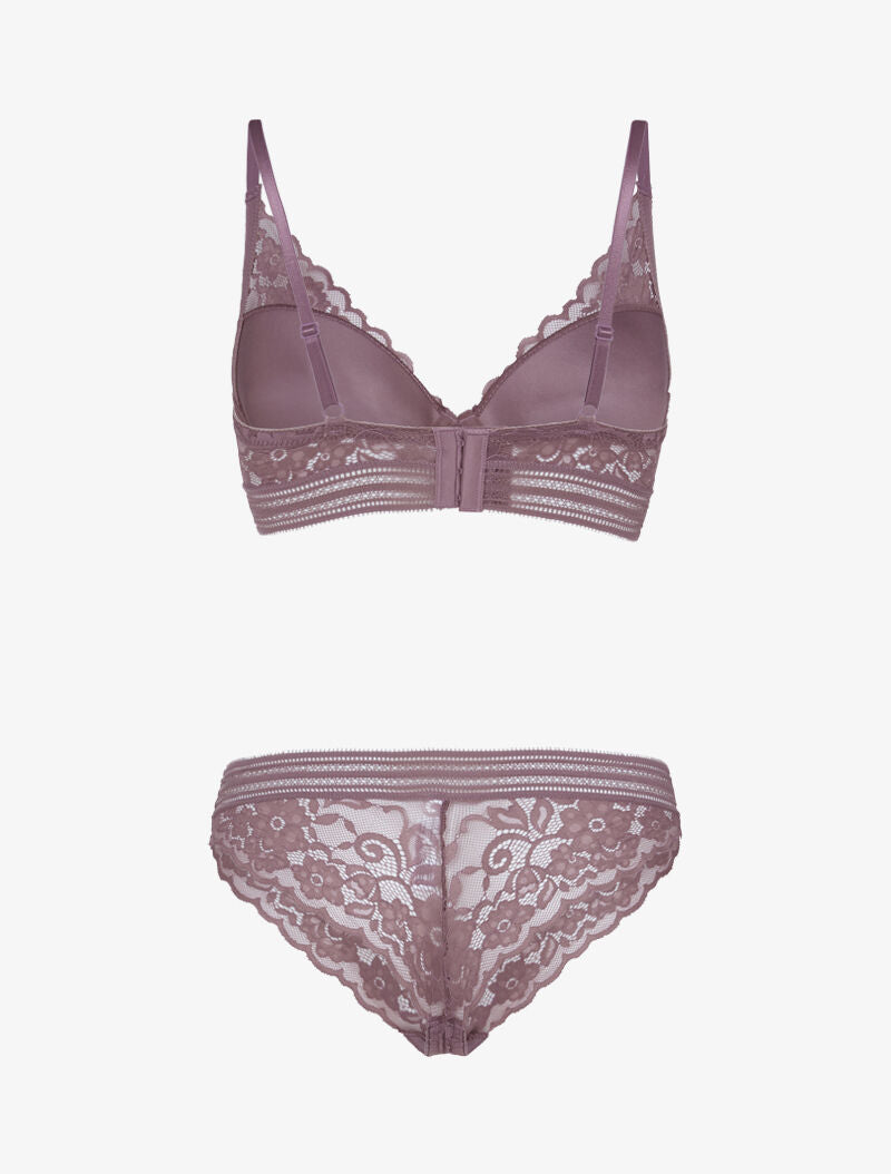 Ensemble bustier en dentelle et bandes - rose parme - 2
