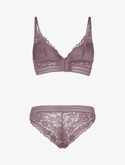 Ensemble bustier en dentelle et bandes - rose parme - 2