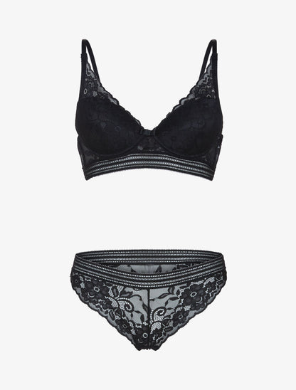 Ensemble bustier en dentelle et bandes - noir - 1