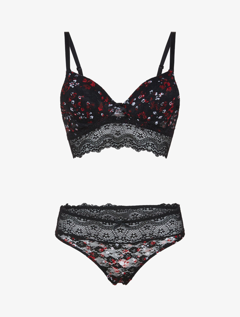 Ensemble bustier à imprimé floral - noir - 1