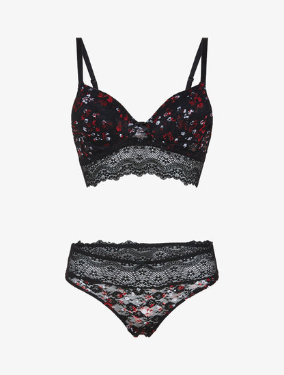 Ensemble bustier à imprimé floral - noir - 1