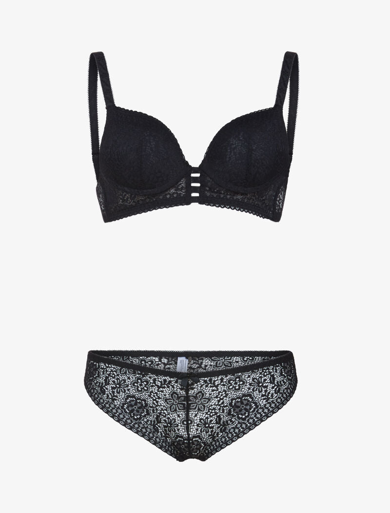 Ensemble bustier en dentelle et détails élastiqués - noir - 3