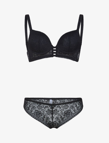 Ensemble bustier en dentelle et détails élastiqués - noir - 3