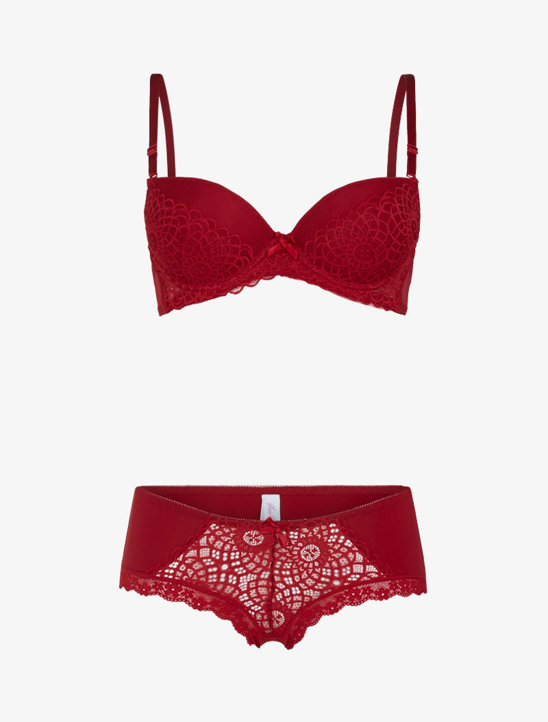 Ensemble en dentelle et résille - bordeaux - 1
