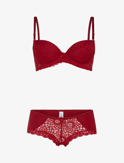 Ensemble en dentelle et résille - bordeaux - 1