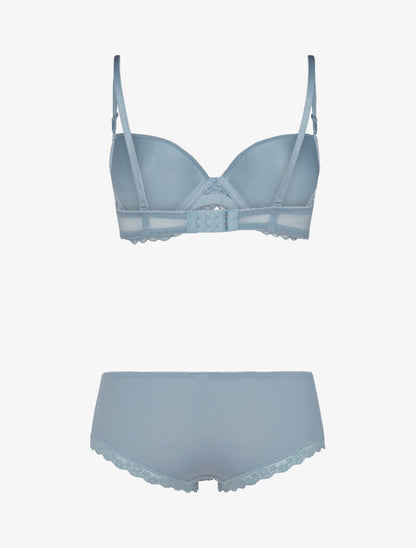 Ensemble en dentelle et résille - bleu - 2