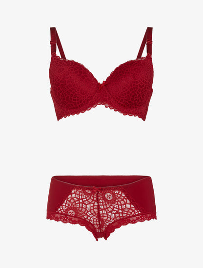Ensemble à broderie style rosace - lie de vin - 3