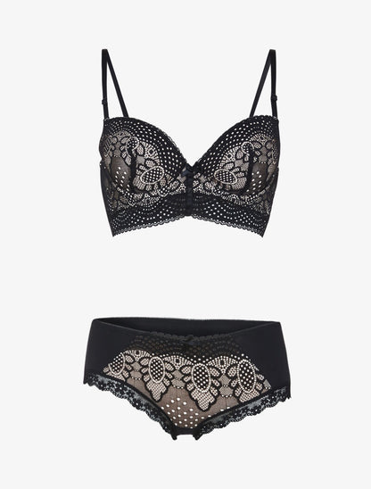 Ensemble à fleurs brodées - noir/nude - 1