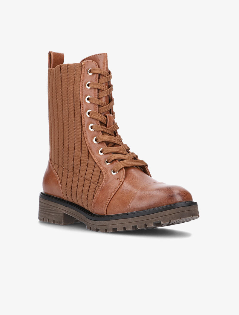 Boots bimatière côtelées - camel - 5