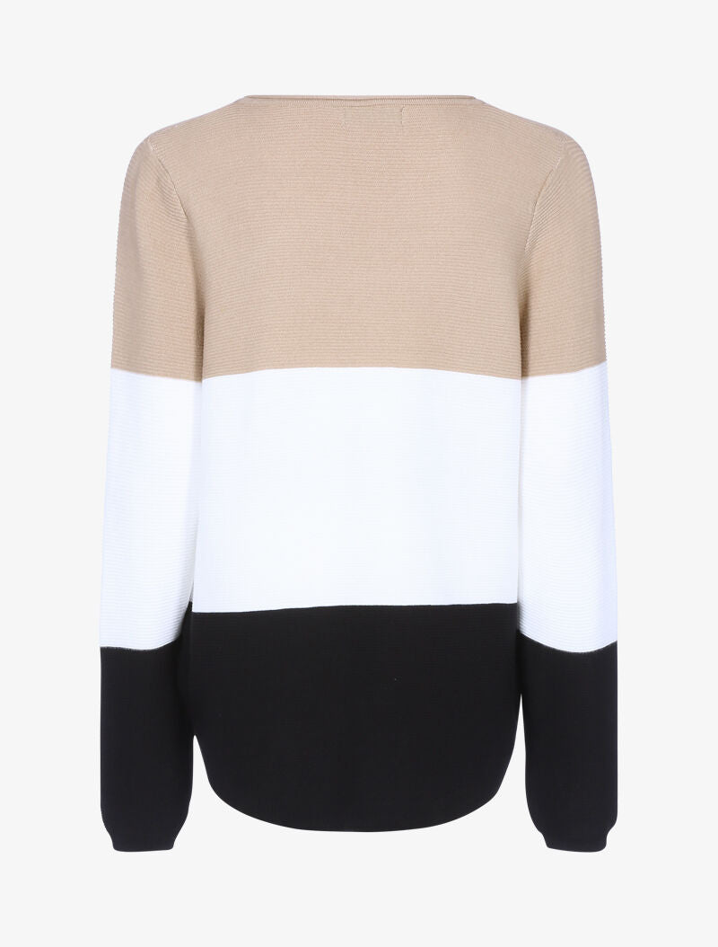 Pull en maille tricolore - camel/écru/noir - 2
