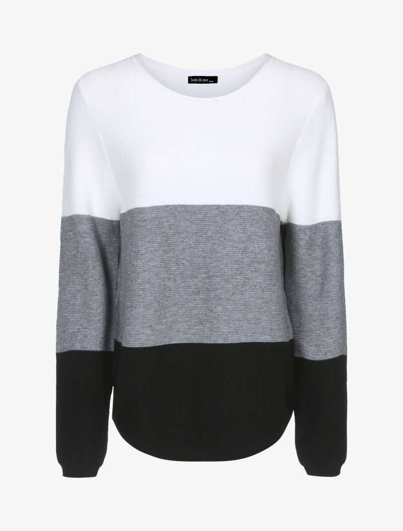 Pull en maille tricolore - écru/gris foncé/noir - 1