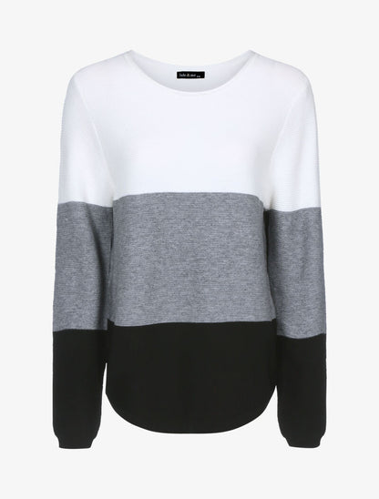 Pull en maille tricolore - écru/gris foncé/noir - 1