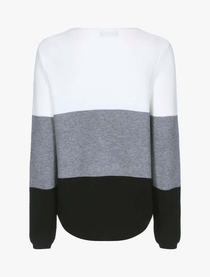 Pull en maille tricolore - écru/gris foncé/noir - 2