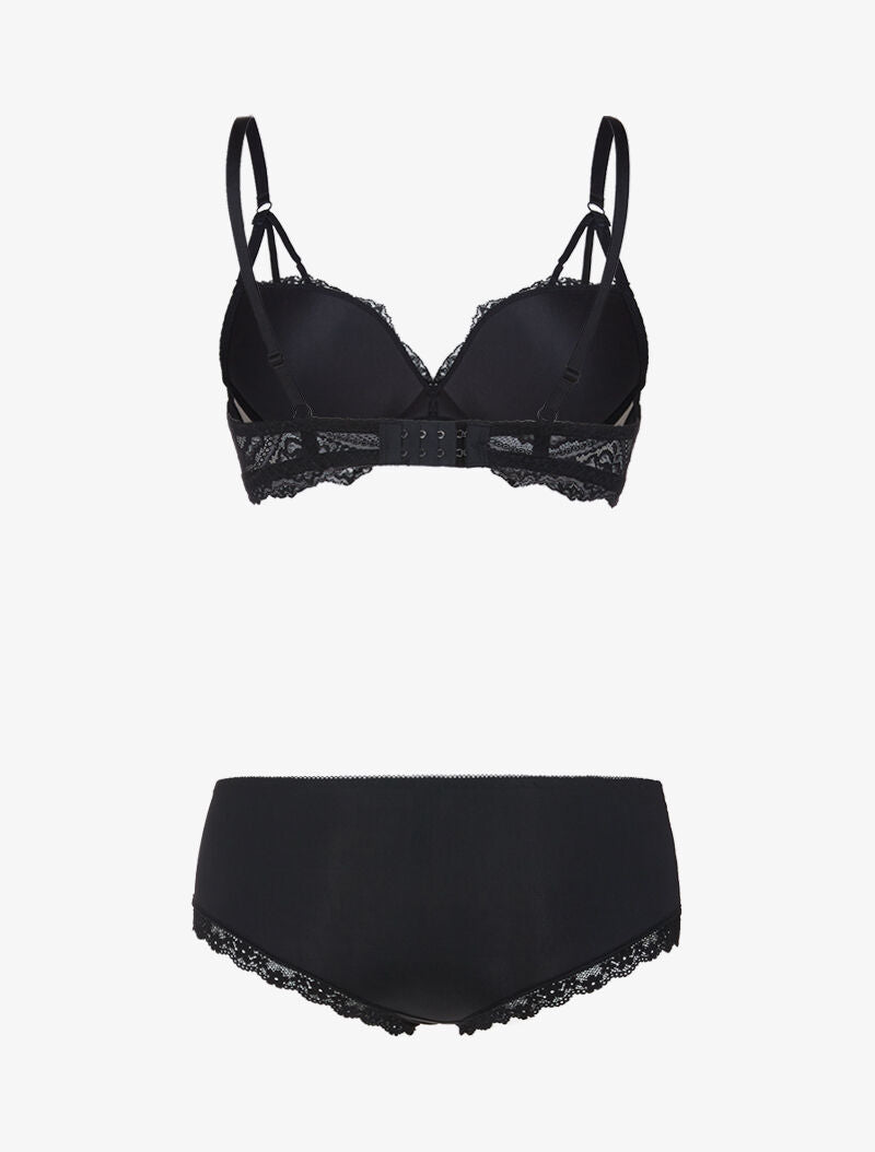 Ensemble en dentelle à bretelles stylisées - noir/beige - 2