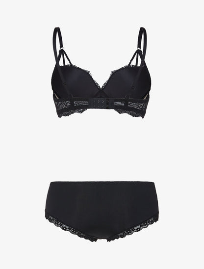 Ensemble en dentelle à bretelles stylisées - noir/beige - 2