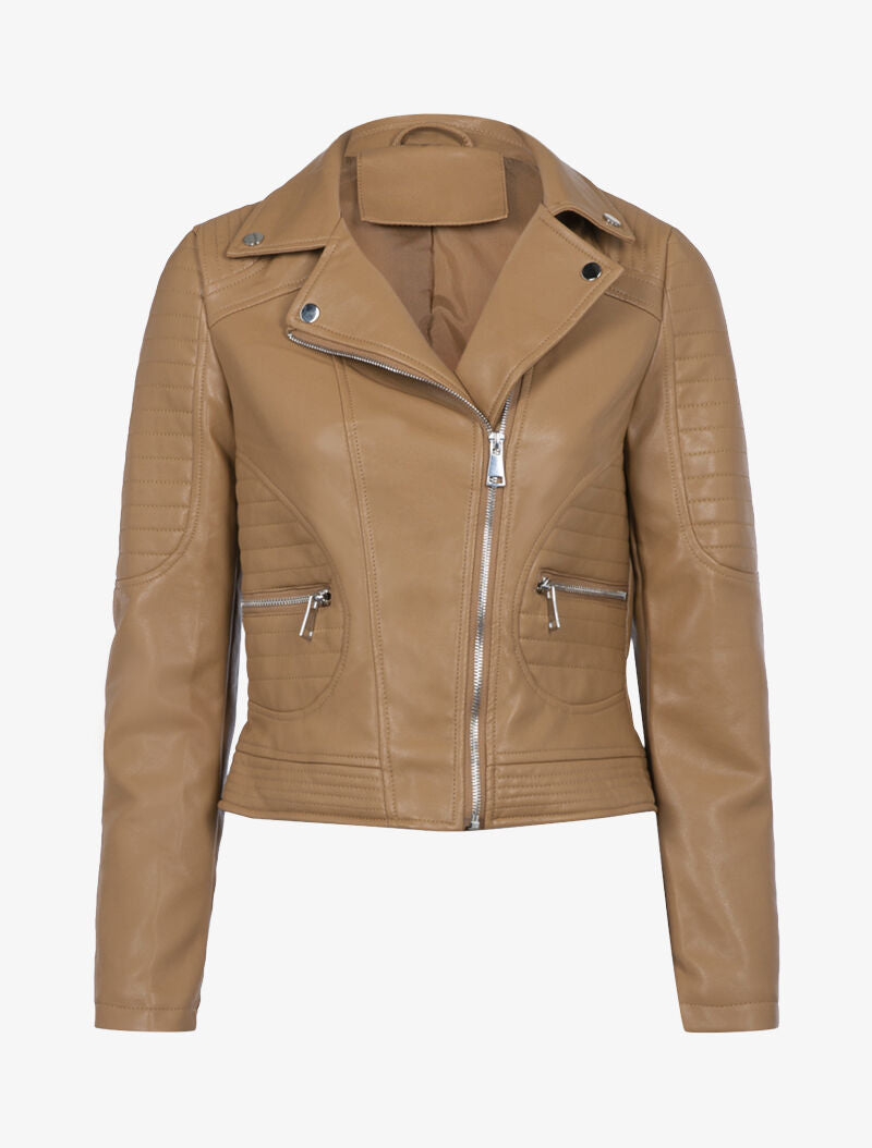 Veste biker à détails matelassés - camel - 1