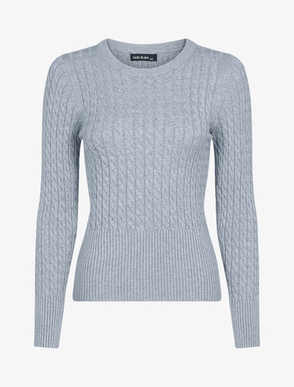 Pull court en maille torsadée - gris clair - 1