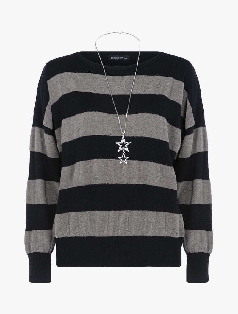 Pull à larges rayures en pilou - gris/noir - 3