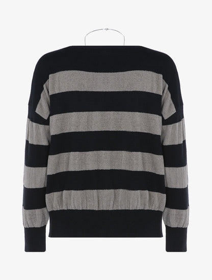 Pull à larges rayures en pilou - gris/noir - 2