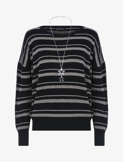 Pull à rayures en pilou - gris/noir - 2