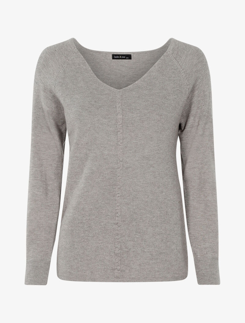 Pull stretch à détail tressé - gris chiné - 1