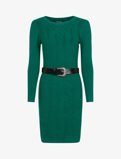 Robe pull côtelée à détails géométriques - vert - 3