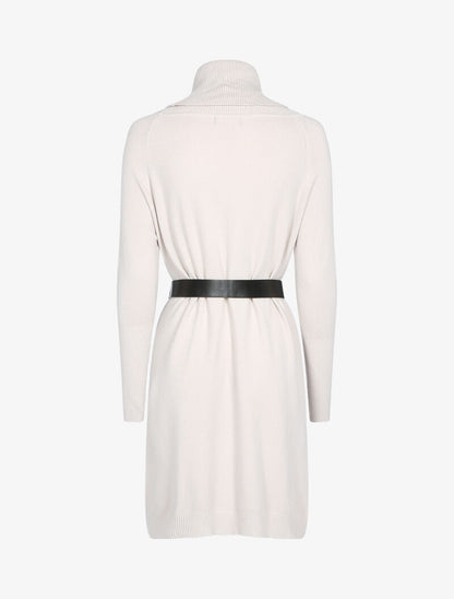 Robe pull à manches bishop et détails géométriques - beige - 2