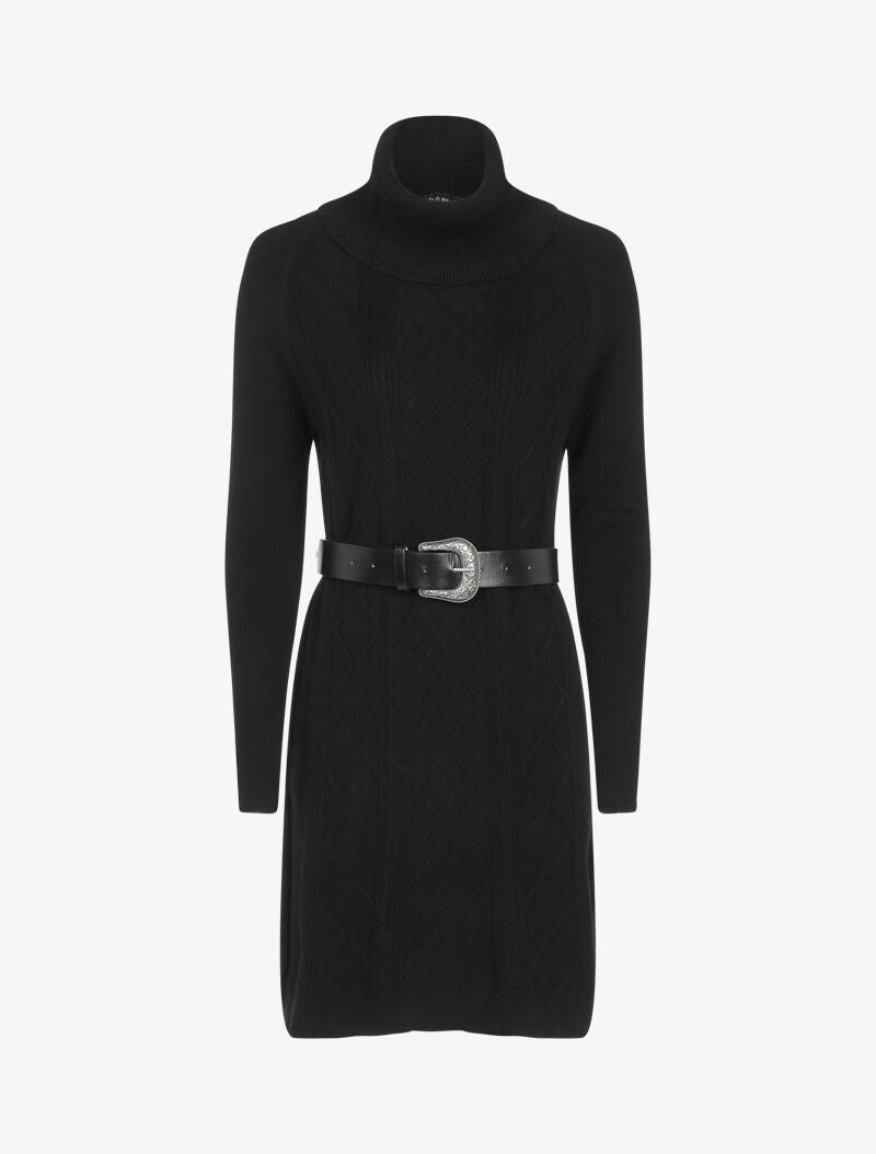 Robe pull à manches bishop et détails géométriques - noir - 2