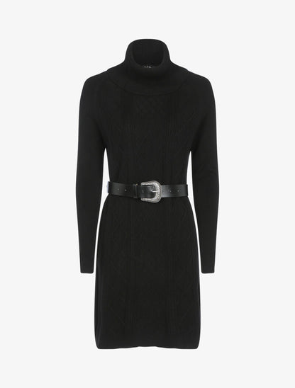 Robe pull à manches bishop et détails géométriques - noir - 2